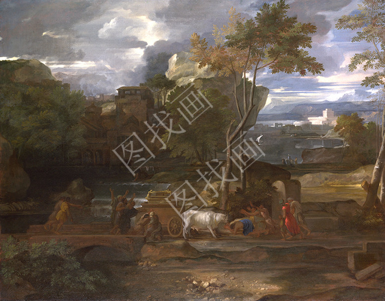 A Landscape with a Carriage and Horsemen at a Pool